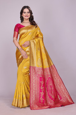 FINE WEAR Woven Banarasi Cotton Silk, Jacquard Saree(Multicolor)