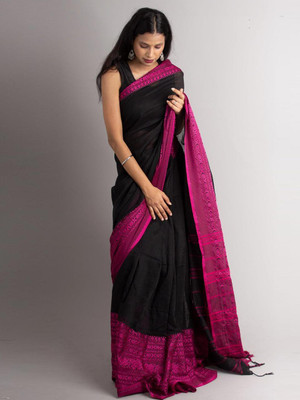 Sia Saree Bazaar Woven Handloom Pure Cotton Saree(Grey)