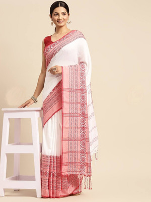 GOURAB HANDLOOM Self Design Handloom Pure Cotton Saree(White)