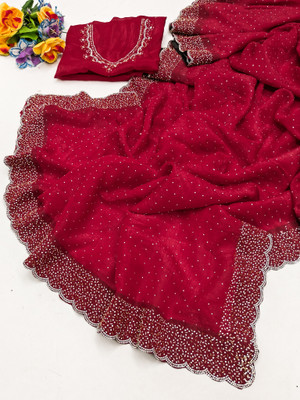 LADDU SAREES Embellished, Solid/Plain Bollywood Silk Blend Saree(Pink, Red)