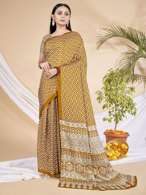 Anouk Rustic Printed Daily Wear Silk Blend Saree(Mustard)