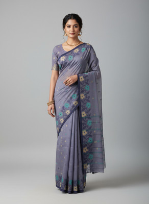 DENLINFABRICS Woven Tant Cotton Blend Saree(Grey)
