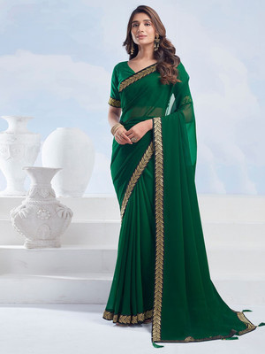 shiv textiles Solid/Plain Bollywood Georgette Saree(Green)
