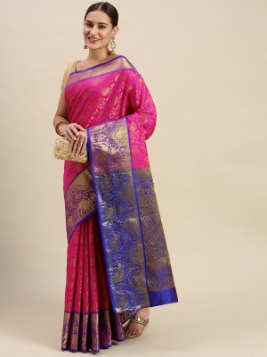 AMIRAT CLOTHING Woven Kanjivaram Jacquard Saree(Pink)