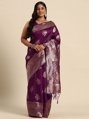 Sztori Woven Banarasi Silk Blend Saree(Magenta)