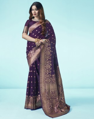 SIRIL Woven, Self Design, Embellished Banarasi Art Silk Saree(Purple, Gold)