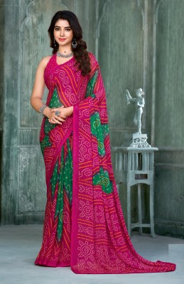 TIARAA Geometric Print Bandhani Chiffon Saree(Multicolor)