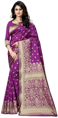 YASHIKA Printed, Self Design Banarasi Cotton Silk, Jacquard Saree(Purple)