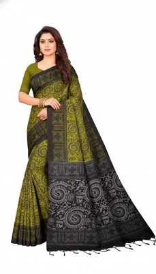 Padma Self Design, Printed Sambalpuri Pure Cotton Saree(Light Green)