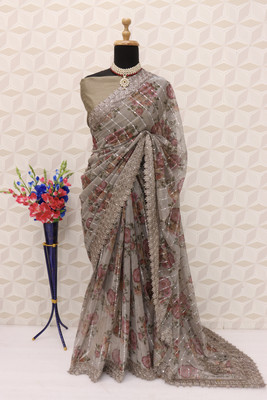 Sakifashion Digital Print Daily Wear Lycra Blend Saree(Cream)
