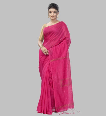 GM TEXTILE Solid/Plain Handloom Cotton Silk Saree(Pink)