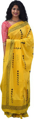 Kiaaron Printed Sambalpuri Pure Cotton Saree(Yellow)