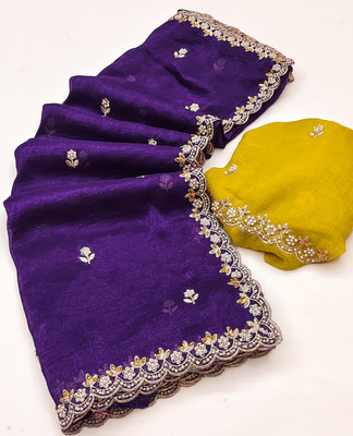 GOLDOLL FAB Embroidered Daily Wear Chiffon Saree(Purple)