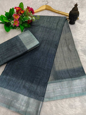 HangerStories Woven Kanjivaram Pure Cotton, Cotton Silk Saree(Black, Grey)
