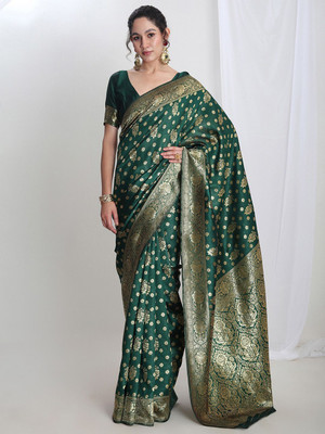 Janasya Woven Banarasi Silk Blend Saree(Green)