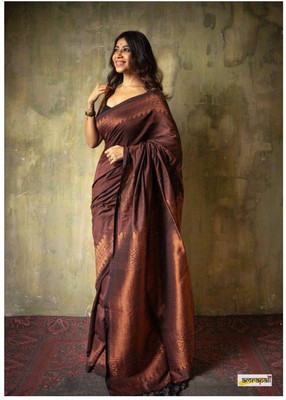 GATISHVAM TEXTILE Self Design Banarasi Art Silk Saree(Brown)