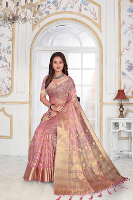 Aarunika MT Solid/Plain Bollywood Organza Saree(Pink)