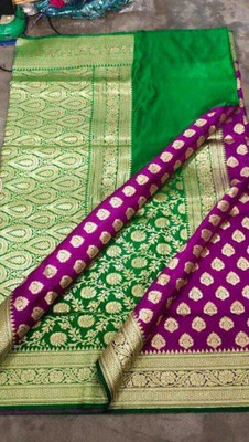 HouseOfCommon Woven Banarasi Handloom Pure Silk Saree(Purple, Green)