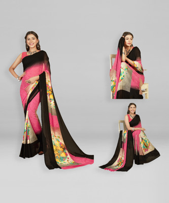 kashvi sarees Floral Print Daily Wear Georgette Saree(Pink, Black)