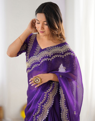 Satrani Embellished, Embroidered Bollywood Jimmy choo, Chiffon Saree(Purple)