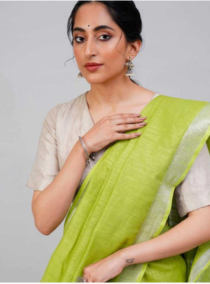 EthinicSpecial Woven Handloom Cotton Linen Saree(Light Green)