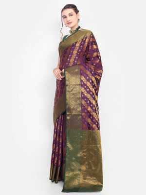 jayant creation Self Design, Woven Banarasi Silk Blend, Jacquard Saree(Purple, Gold, Green)