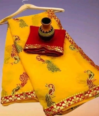 S.R.TEXTILES Printed, Self Design Bollywood Georgette Saree(Yellow)