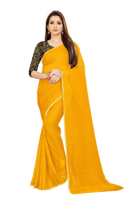 Aardiva Woven, Embellished, Self Design Daily Wear Chiffon Saree(Yellow)