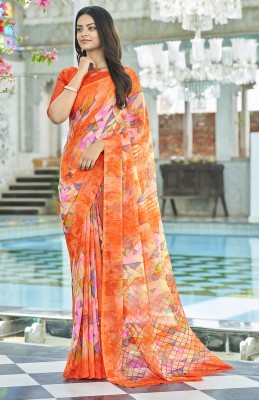 Durga Emporio Digital Print Bollywood Chiffon Saree(Orange)