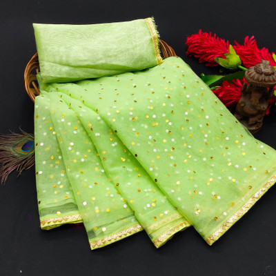 CHITRA FASHION Printed Bollywood Net Saree(Light Green)