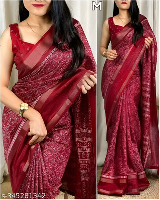 Amavii Printed Bollywood Cotton Blend Saree(Maroon)
