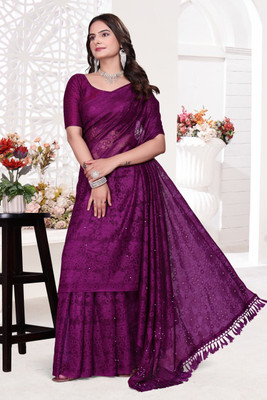 SMITSAREE Self Design Bollywood Net Saree(Purple)