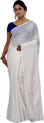 das saree Solid/Plain Handloom Pure Cotton Saree(White)