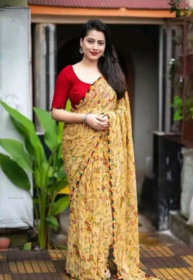 JMDF Printed Bollywood Georgette Saree(Red)