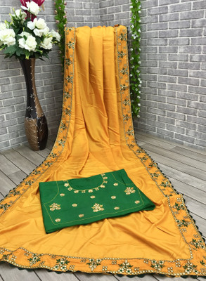 Aksh Fashion Embroidered Bollywood Silk Blend Saree(Yellow)