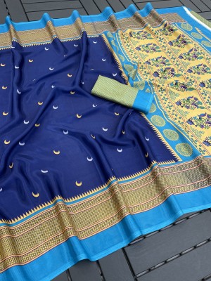 Elite Fashion Printed Bollywood Pure Silk Saree(Dark Blue)