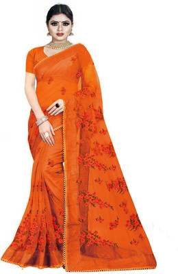 VISENA FAB Embroidered Bollywood Net Saree(Orange)