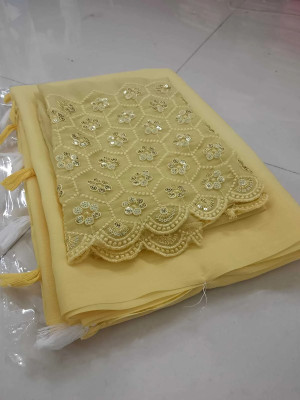 Fashionhub Embroidered Daily Wear Georgette Saree(Yellow)