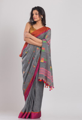 angoshobha Woven Handloom Pure Cotton Saree(Grey)