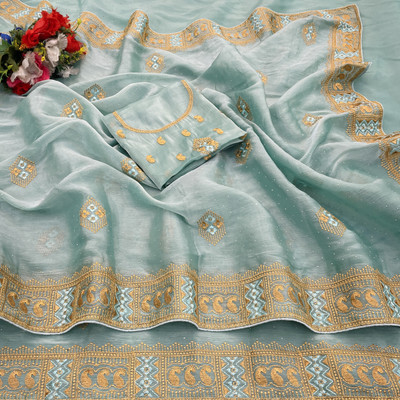 KHRITI FAB Embroidered Bollywood Jimmy choo Saree(Light Blue)