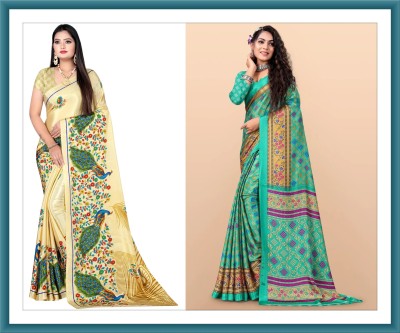 Leelavati Printed Bollywood Crepe Saree(Pack of 2, Multicolor)