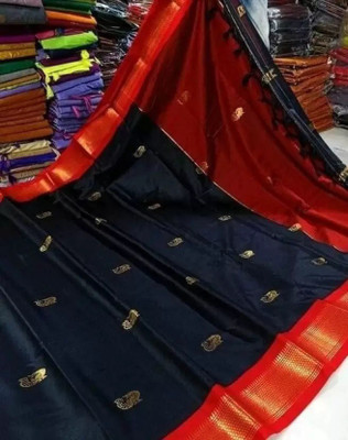 Vishal Creations Woven Banarasi Silk Blend Saree(Dark Blue, Maroon)