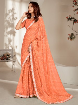 Sareemall Embellished Bollywood Chiffon Saree(Orange)