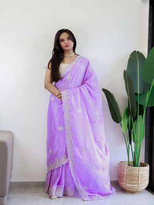 ANOUK Embroidered Chanderi Chiffon Saree(Purple)