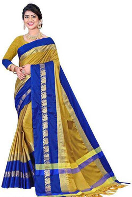 New Age Hub Woven Paithani Cotton Silk Saree(Gold)