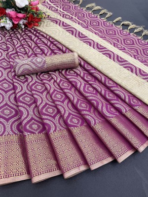 MM VENTURE Woven Kanjivaram Pure Silk Saree(Purple)