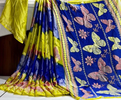 Hensi sarees shop Self Design Mekhela Chador Chiffon, Brasso Saree(Blue)