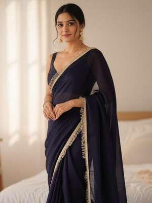 all about you Embellished Bollywood Satin Saree(Purple)