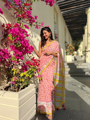 Jinal & Jinal Digital Print Daily Wear Chanderi Saree(Pink)
