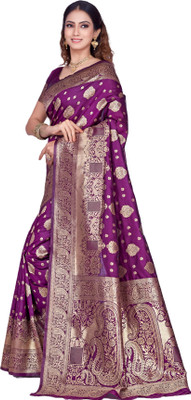 sorathiya enterprise Woven Banarasi Silk Blend Saree(Purple)